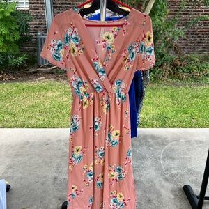 Floral Peach Wrap Dress